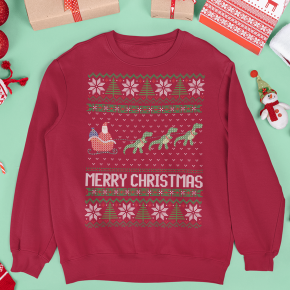 Ugly Christmas Sweater Dinosaur T-Rex Design Kids Sweatshirt