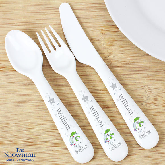 Personalised 3 Piece The Snowman and Snowdog Plastic Cutlery Set