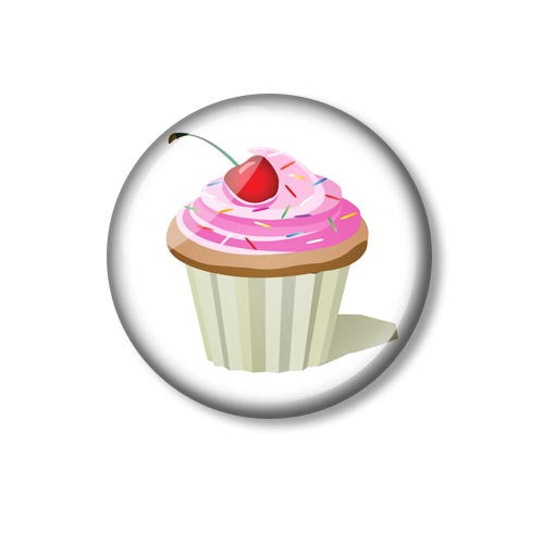 Cupcake With Cherry 25mm Pin Backed Button Badge