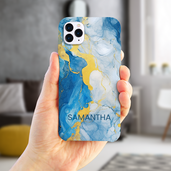 Blue Marble Effect Personalised Phone Case