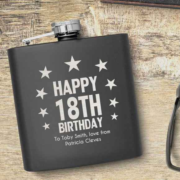 18th Birthday Stars Design Personalised Hip Flask