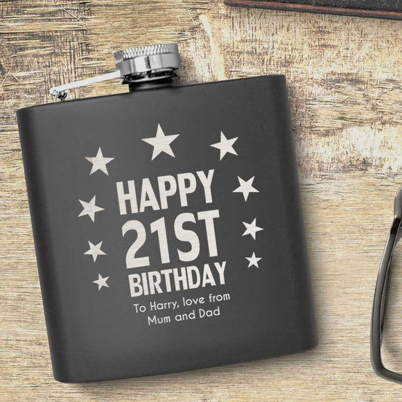 21st Birthday Stars Design Personalised Hip Flask