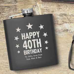 40th Birthday Stars Design Personalised Hip Flask