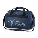 Personalised School Dance Gymnastic Shoulder Bag Holdall with Silver Sparkle Ballerina Motif