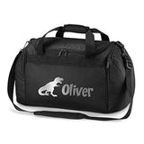 Personalised School Dance Gymnastic Shoulder Bag Holdall with Silver Dinosaur Motif