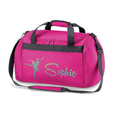 Personalised School Dance Gymnastic Shoulder Bag Holdall with Silver Sparkle Ballerina Motif