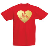 Girls Fun Big Sister Gold Heart Motif Red T-Shirt