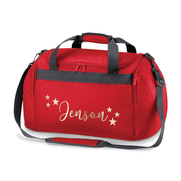Personalised School Bag, Dance bag, sports bag with gold print and stars.