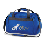 Personalised School Dance Gymnastic Shoulder Bag Holdall with Silver Dinosaur Motif