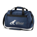 Personalised School Dance Gymnastic Shoulder Bag Holdall with Silver Dinosaur Motif