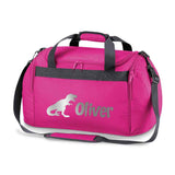 Personalised School Dance Gymnastic Shoulder Bag Holdall with Silver Dinosaur Motif
