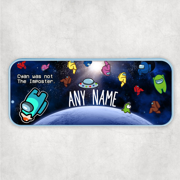 Among Us personalised pencil tin Cyan is not the imposter space design blue