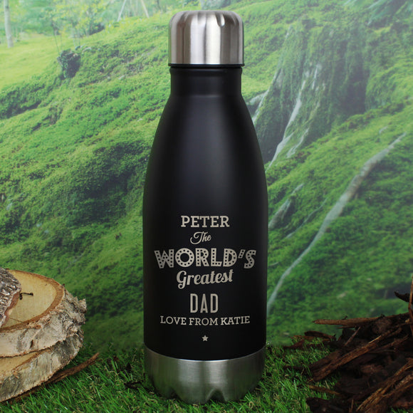 World's Greatest Dad Black Personalised Travel Bottle