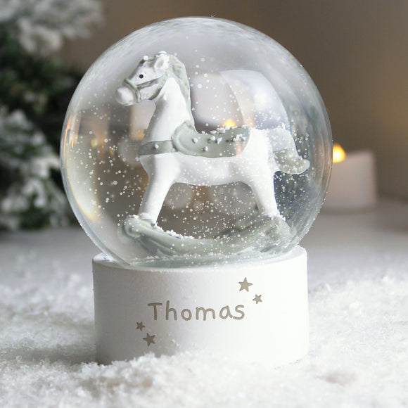 Personalised Glitter Snow Globe Rocking Horse