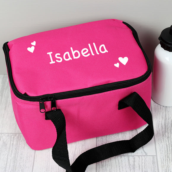Pink Personalised Lunch Cool Bag With Hearts