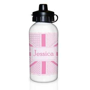 Pink Patchwork Personalised Union Jack Drinks Bottle