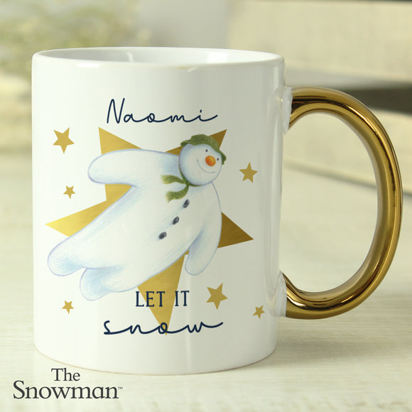 Personalised Golden Handled The Snowman Mug