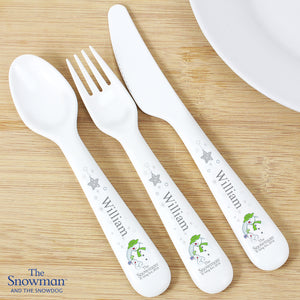 Personalised 3 Piece The Snowman and Snowdog Plastic Cutlery Set