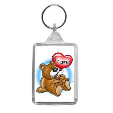Personalised Teddy Bear and Balloon Motif Keyring
