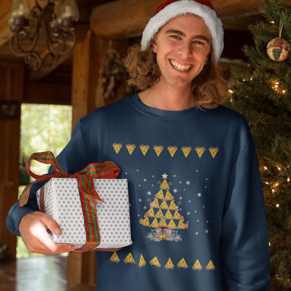 Fun Pizza Christmas Tree Christmas Sweatshirt Crew Neck Sweatshirt