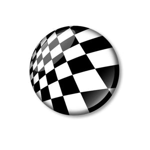 Black and White Checked 25mm Pin Backed Button Badge