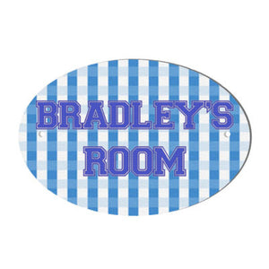 Blue Gingham design personalised door name plaque