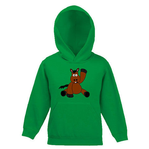 Fun Cartoon Horse Waving Childs Hooded Top