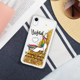 Unicorn Farting Fun Yoga Design Liquid Glitter iPhone Case