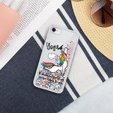 Unicorn Farting Fun Yoga Design Liquid Glitter iPhone Case