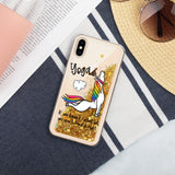 Unicorn Farting Fun Yoga Design Liquid Glitter iPhone Case