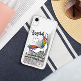 Unicorn Farting Fun Yoga Design Liquid Glitter iPhone Case