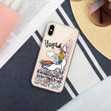 Unicorn Farting Fun Yoga Design Liquid Glitter iPhone Case