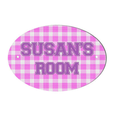 Pink Gingham design personalised door name plaque